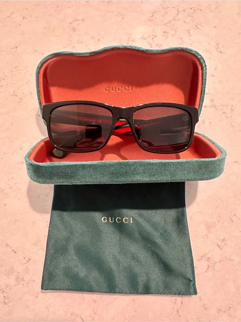 Gucci Women's Black Rectangular Sunglasses with Dark Lenses
